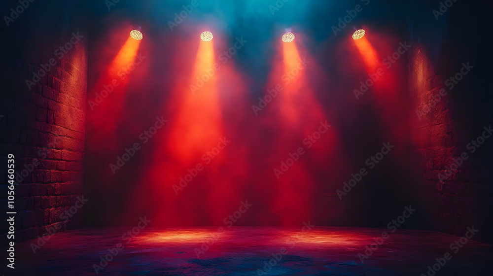 Red and Blue Spotlight on Brick Wall Abstract Background Red and Blue Spotlight on Brick Wall Abstract Background
