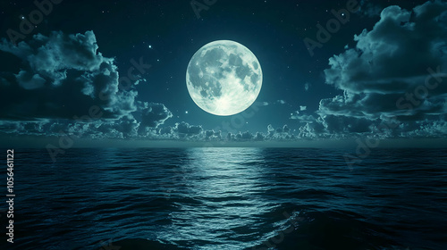 Night Sky with Full Moon over the Ocean Background photo