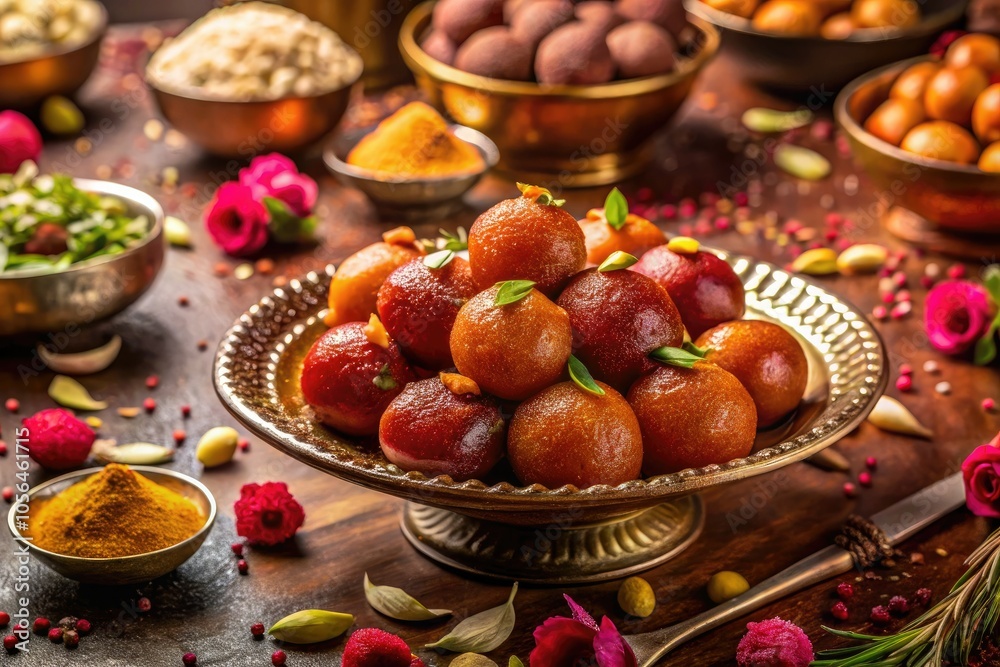 Panoramic View of Indian Traditional Sweet Gulab Jamun Delight for Food Lovers Panoramic View of Indian Traditional Sweet Gulab Jamun Delight for Food Lovers