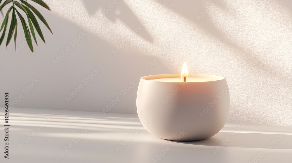 Single milk-colored candle with a subtle glow, centered on a clean white backdrop, simple and serene composition, soft lighting enhances purity Single milk-colored candle with a subtle glow, centered on a clean white backdrop, simple and serene composition, soft lighting enhances purity