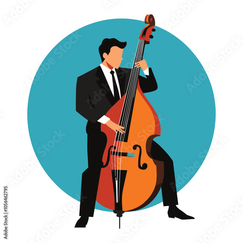 Jazz Bassist Performing in Formal Suit on Stage