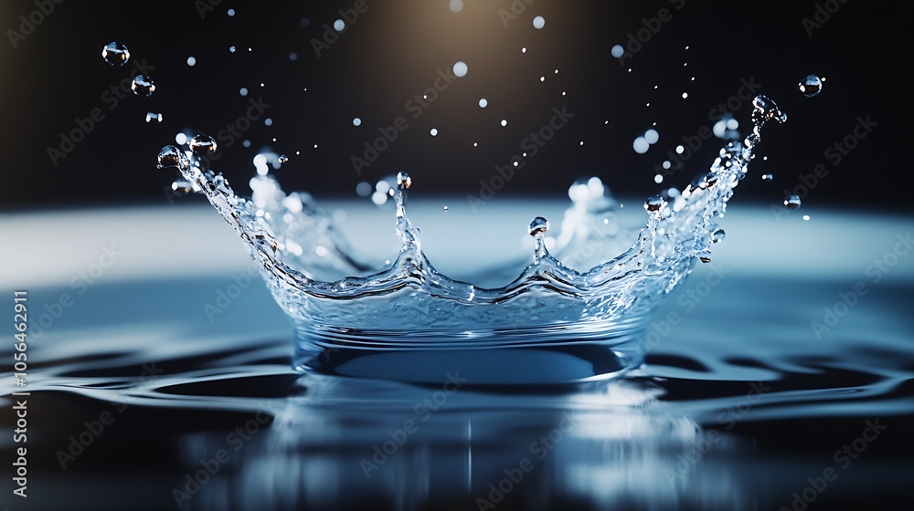 Captivating Water Splash Captured Above Still Liquid Surface : Generative AI