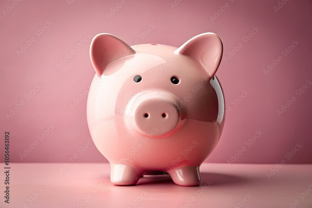 Pink Piggy Bank on a Soft Pink Background - Financial Savings Concept Pink Piggy Bank on a Soft Pink Background - Financial Savings Concept