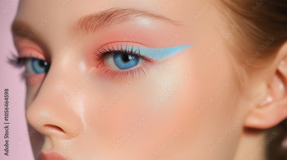 Delicate Double Winged Liner With Soft Pastel Hues, creating a subtle contrast that adds a gentle pop of color for an elegant look Delicate Double Winged Liner With Soft Pastel Hues, creating a subtle contrast that adds a gentle pop of color for an elegant look