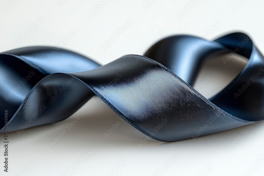 A Close-Up of a Smooth, Dark Blue Ribbon, Curved and Layered