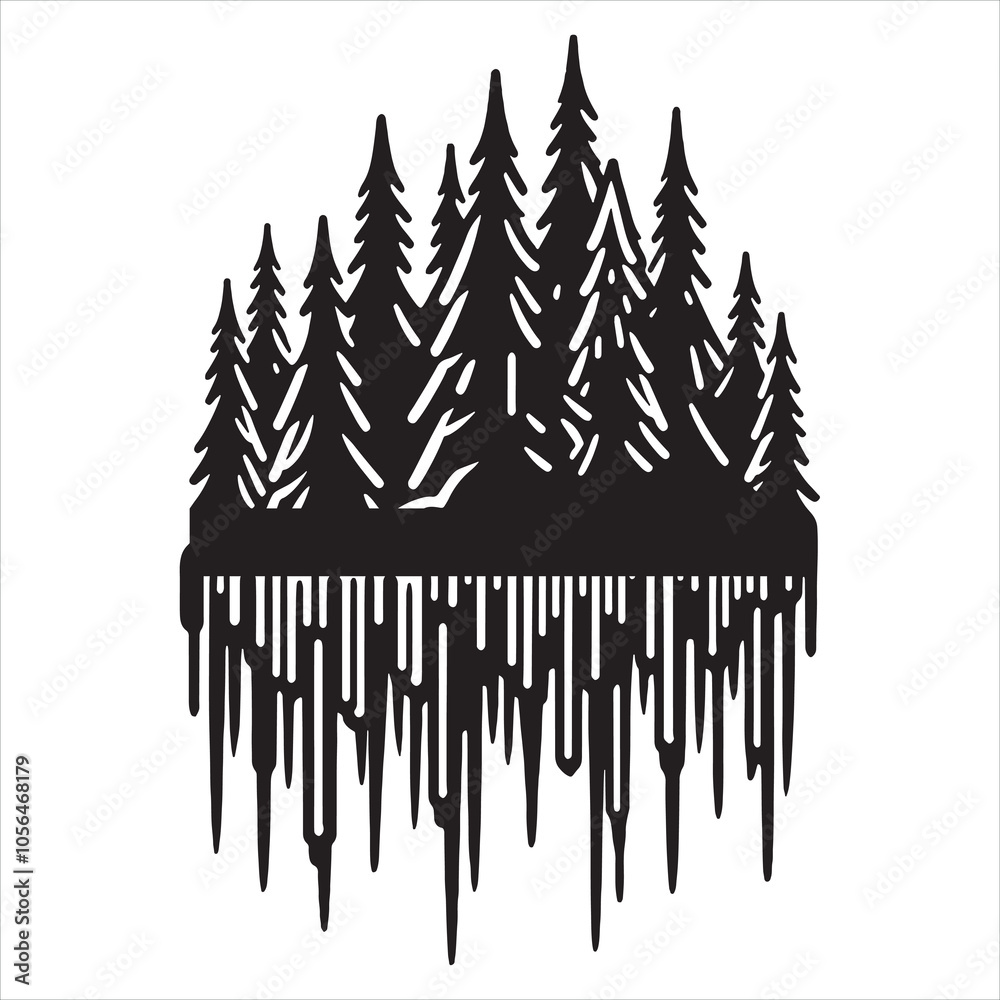 Fototapeta premium Icicles line art vector silhouette icon with Transparent Background Clipart silhouette on white background