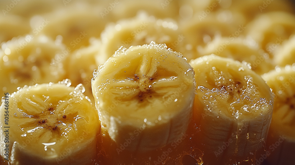 lose-Up of Fresh Banana Slices Glazed with Honey for a Natural and Sweet Culinary Delight
