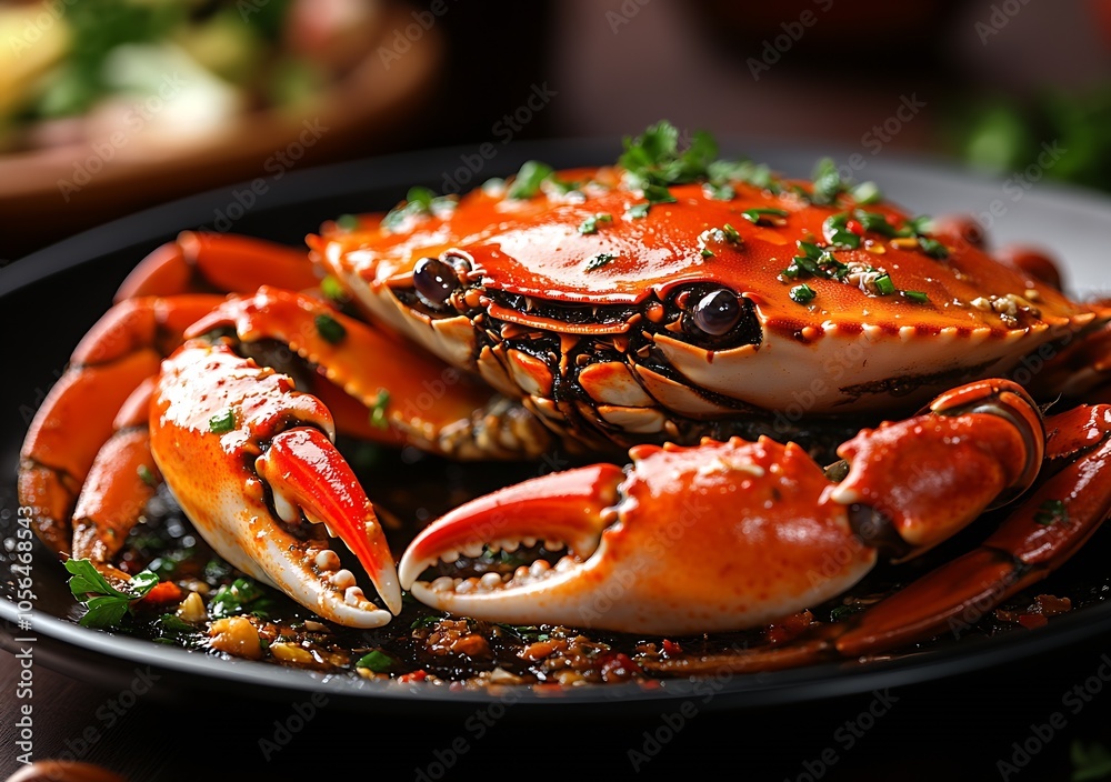 Exquisite Grilled Crab with Herbs and Sauce for Fine Dining Experience : Generative AI Exquisite Grilled Crab with Herbs and Sauce for Fine Dining Experience : Generative AI