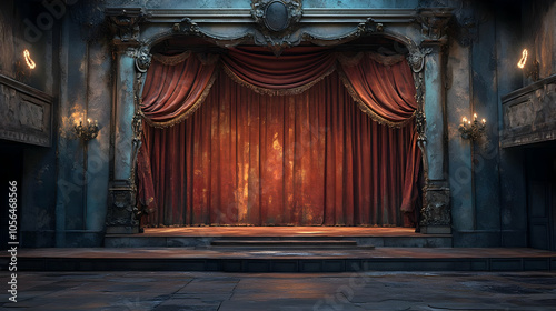 Old Theater Stage with Red Curtains - 3D Illustration