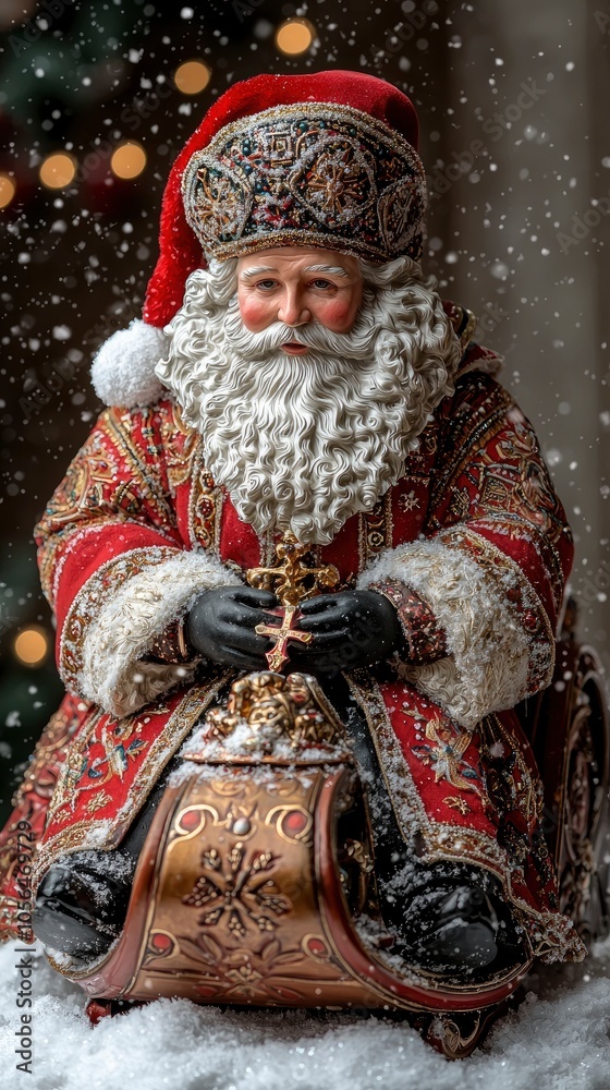 Beautifully crafted santa claus figurine in a snowy winter setting Beautifully crafted santa claus figurine in a snowy winter setting