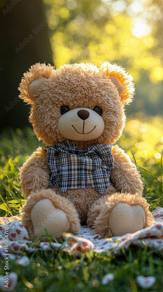 Cute teddy bear sitting outdoors in the sunlight Cute teddy bear sitting outdoors in the sunlight