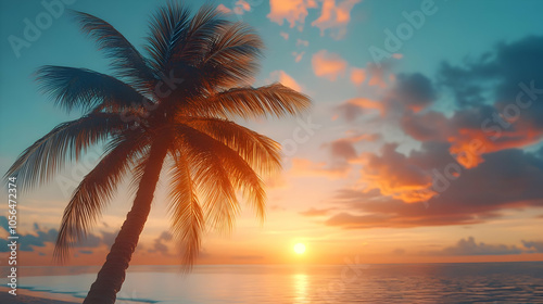 Palm Tree Silhouette at Sunset Illustration