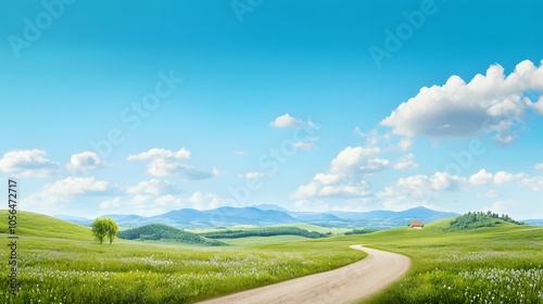 Serene landscape with rolling hills and clear sky