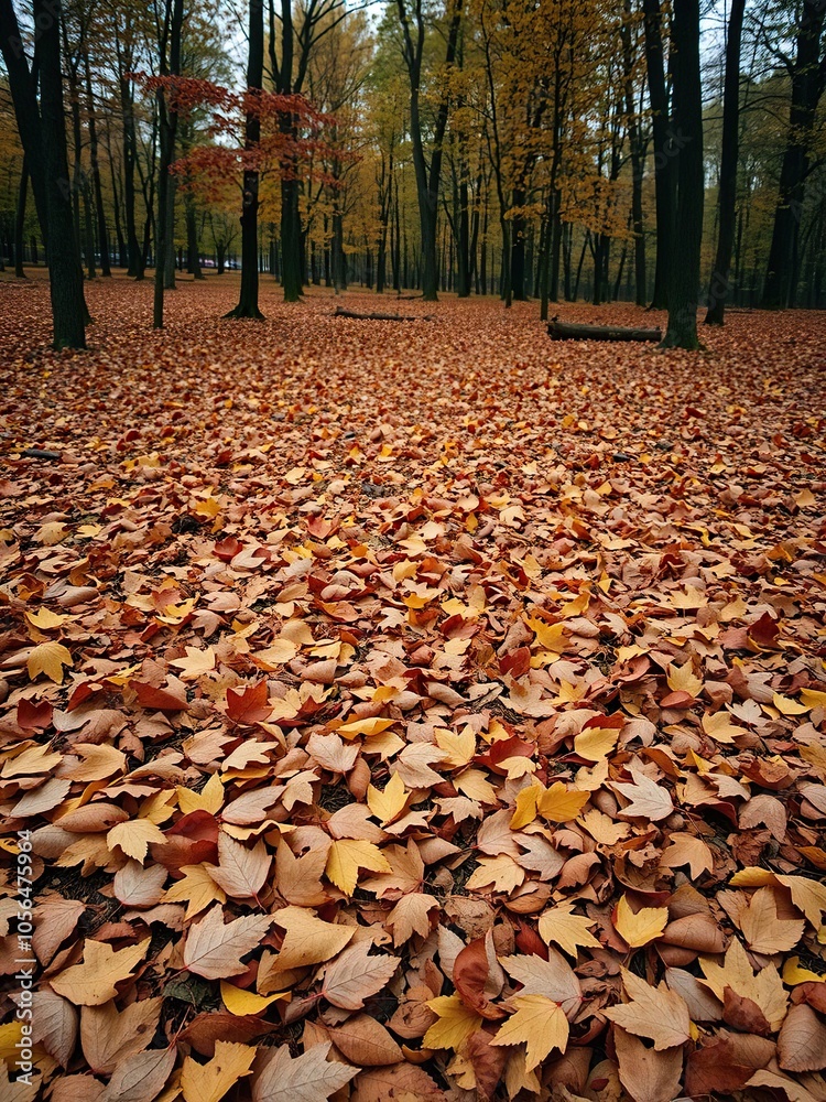 A vibrant carpet of fallen autumn leaves covering the ground in a forest clearing, autumn, nature A vibrant carpet of fallen autumn leaves covering the ground in a forest clearing, autumn, nature