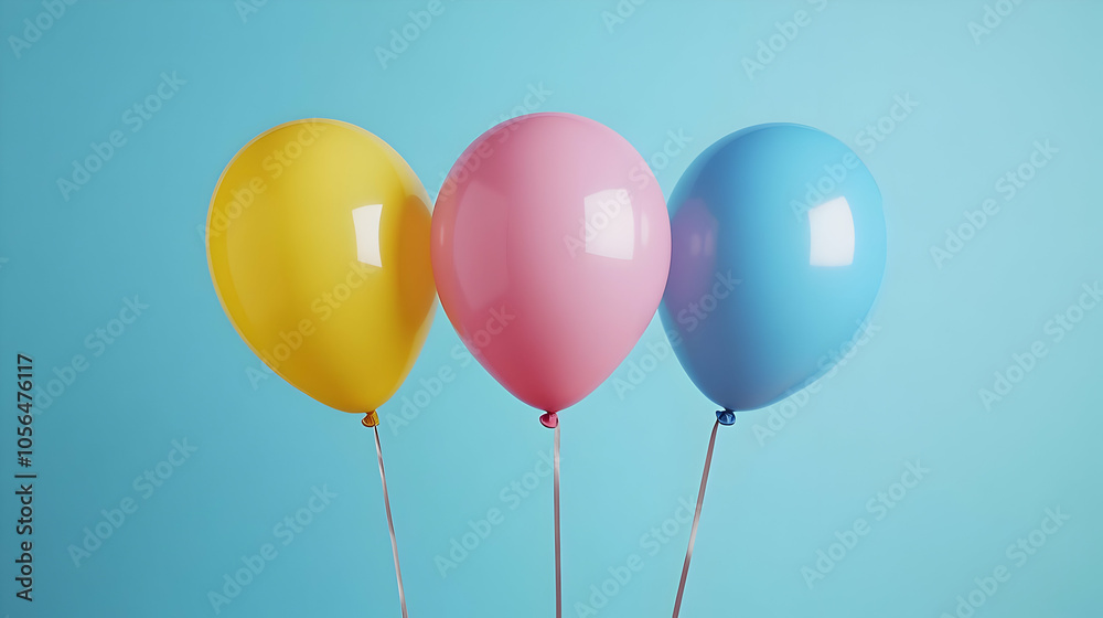Three Colorful Balloons on Blue Background Illustration Three Colorful Balloons on Blue Background Illustration
