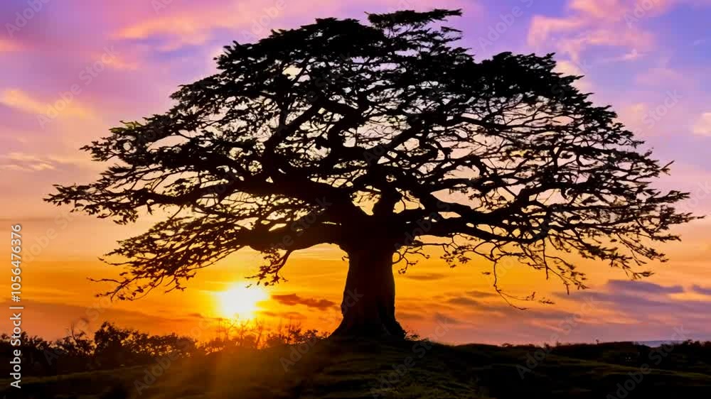 life the sunset mighty tree majestic silhouette nature beauty evening sky branch leaf vibrant colours landscape serenity calmness dusk sun cloud life the sunset mighty tree majestic silhouette nature beauty evening sky branch leaf vibrant colours landscape serenity calmness dusk sun cloud