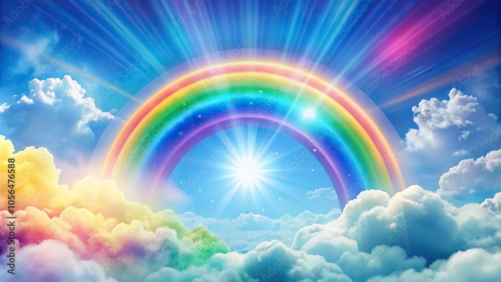 A whimsical and playful rainbow-themed wallpaper featuring fluffy clouds and sunshine, cloudy patterns, whimsical designs, sunny days, cheerful mood A whimsical and playful rainbow-themed wallpaper featuring fluffy clouds and sunshine, cloudy patterns, whimsical designs, sunny days, cheerful mood