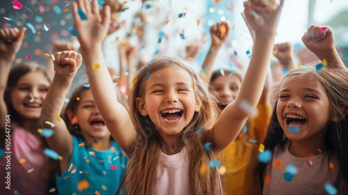 children cheering celebrati...