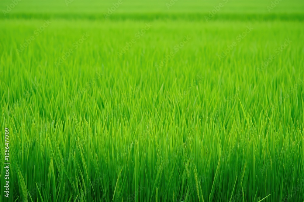 Lush green rice field with tall grass swaying gently in the breeze. Lush green rice field with tall grass swaying gently in the breeze.