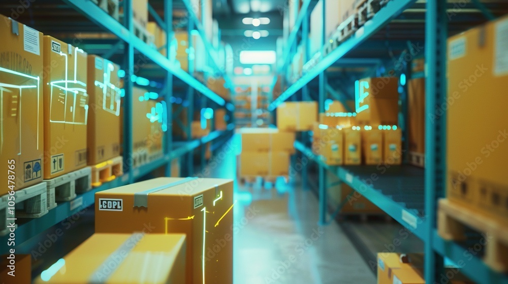 Fototapeta premium The Next Generation of Logistics: Smart Warehouse Systems Utilizing Augmented Reality for Package Management