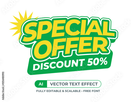 Special offer green yellow text effect, Sale banner template design vector illustration, Special offer sale tag, sale offer banner. Sale Discount template for marketing promotion, retail, store, shop