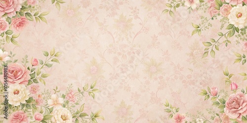 Floral Tapestry Delicate Watercolor Roses on Embossed Background