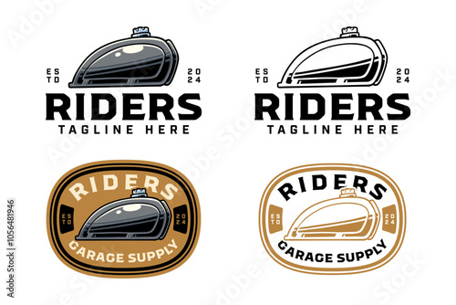 motorcycle tank colorful logo design set for garage, automotive, motorcycle club vehicle motorbike vat illustration outline badge logo template for rider, racing sport