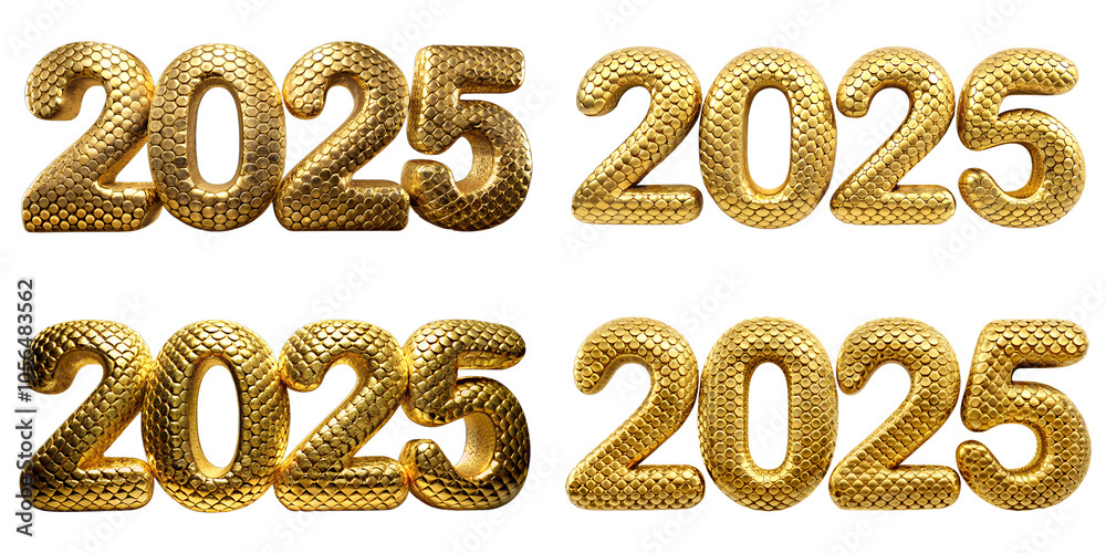 2025 Lettering made from golden snake scales isolated on transparent background PNG file. New year design. Snake concept 2025 Lettering made from golden snake scales isolated on transparent background PNG file. New year design. Snake concept