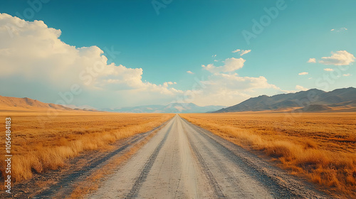 Endless Road Through a Desert Landscape - Photo