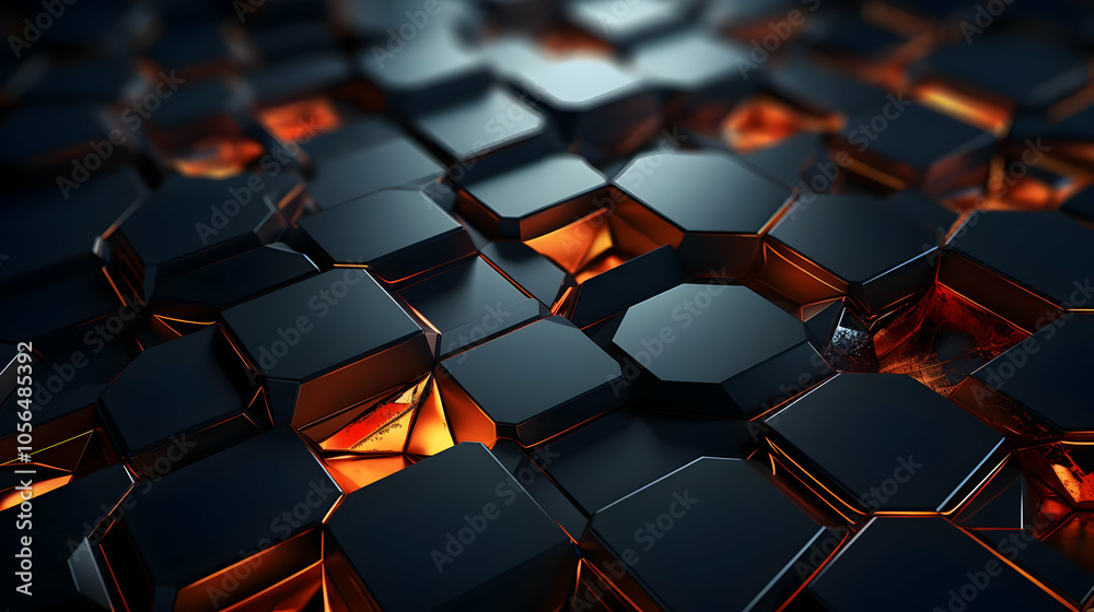 Obraz premium Abstract 3D Background with Black and Orange Polygons