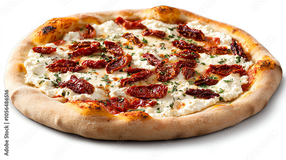 Delicious woodfired pizza with ricotta and sundried tomatoes a culinary delight Delicious woodfired pizza with ricotta and sundried tomatoes a culinary delight