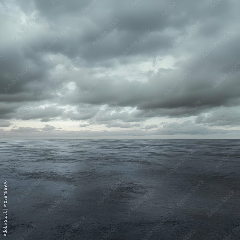 Dark Storm Clouds Over Calm Ocean - Realistic Background Image Dark Storm Clouds Over Calm Ocean - Realistic Background Image