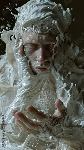 Human Figure Immersed in a Whirlwind of White Liquid