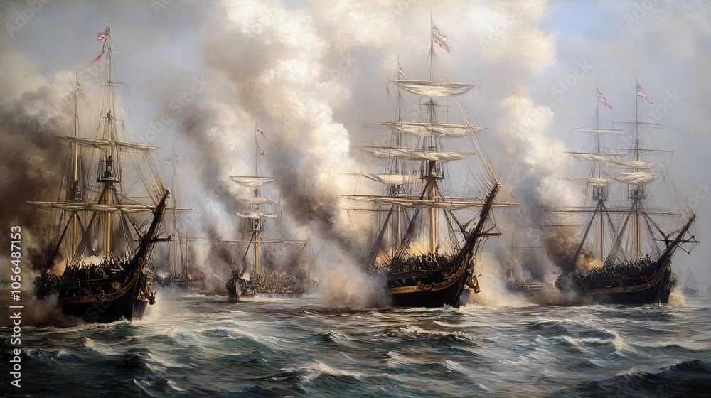 Obraz premium Epic naval conflicts capturing historic moments in maritime warfare through time