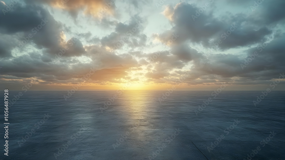 Sunset Over Calm Ocean - 3D Illustration Sunset Over Calm Ocean - 3D Illustration