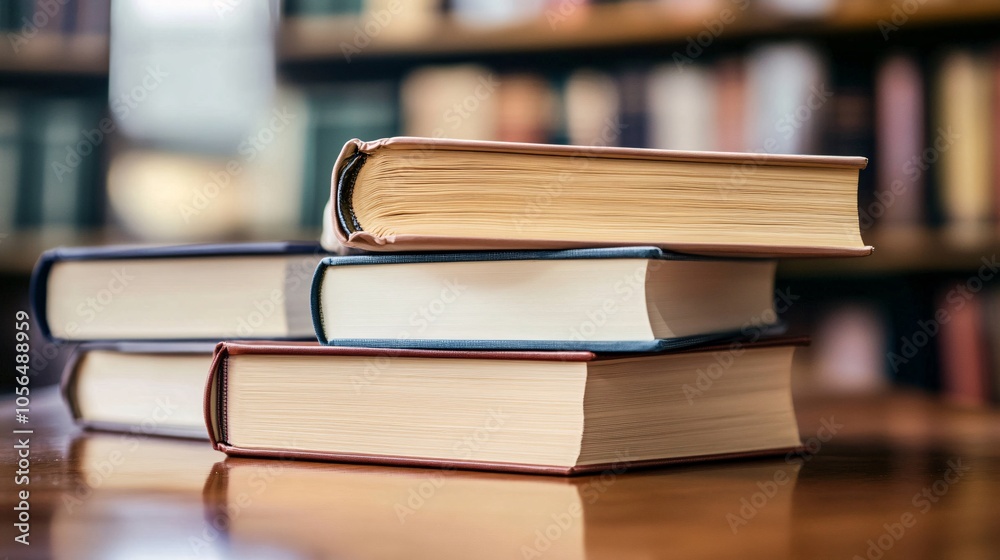 2410 70.A close-up of books arranged on a polished wooden desk, with the background blurred to create depth. The desk is bathed in soft light, highlighting the educational theme and evoking a sense 2410 70.A close-up of books arranged on a polished wooden desk, with the background blurred to create depth. The desk is bathed in soft light, highlighting the educational theme and evoking a sense