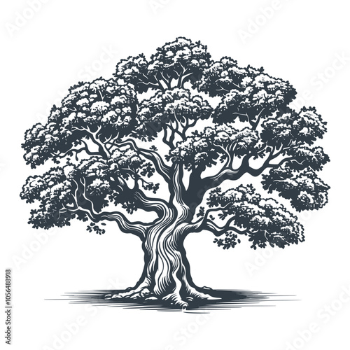 Oak tree woodcut drawing vector