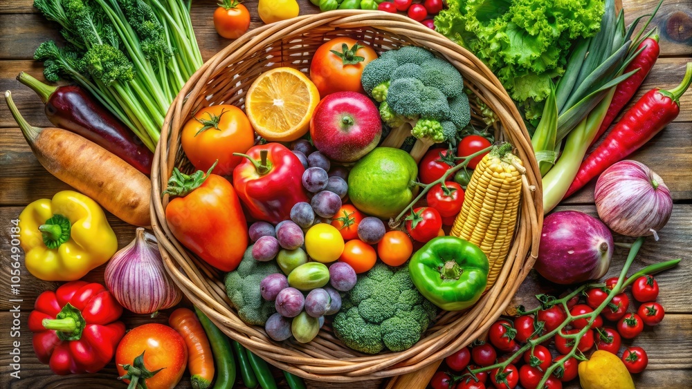 Vibrant vitamin basket brimming with fresh fruits and vegetables, promoting a healthy lifestyle filled with essential nutrients and delicious flavors for well-being and vitality. Vibrant vitamin basket brimming with fresh fruits and vegetables, promoting a healthy lifestyle filled with essential nutrients and delicious flavors for well-being and vitality.