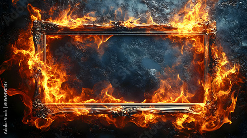 Flaming Ornate Picture Frame 3D Illustration
