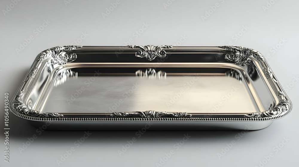 Ornate Silver Serving Tray 3D Illustration Ornate Silver Serving Tray 3D Illustration