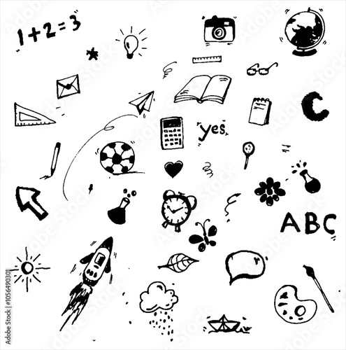 Vector illustration of chalkboard scribbles, logo of children's drawings and scribbles on a chalkboard