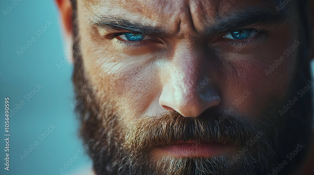 Close Up Portrait of Man with Beard and Blue Eyes - Realistic Image Close Up Portrait of Man with Beard and Blue Eyes - Realistic Image