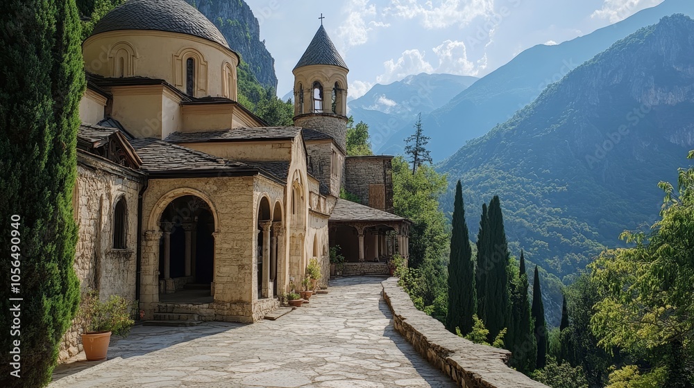 Fototapeta premium Journey to the monastery for spiritual reflection and prayer in a peaceful setting