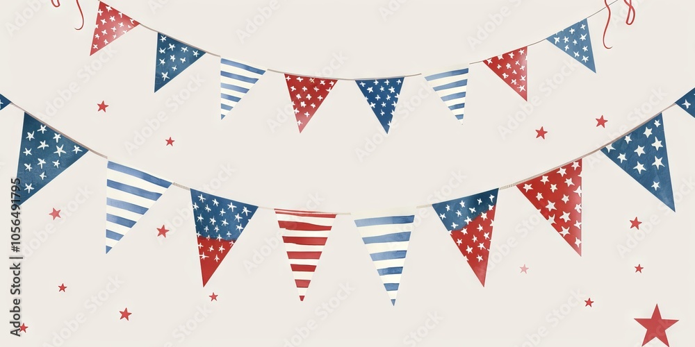 Fototapeta premium Festive indoor Memorial Day party with patriotic bunting and banners.