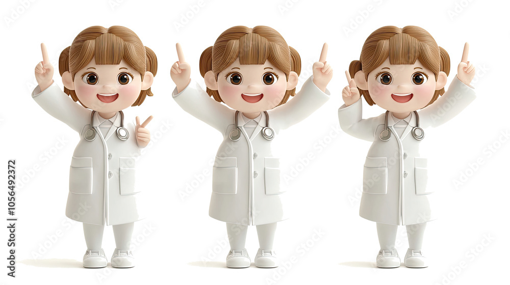 Smiling Female Doctors With Raised Fingers in Cheerful Cartoon Style Generative AI