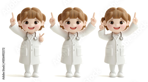 Obraz na płótnie Smiling Female Doctors With Raised Fingers in Cheerful Cartoon Style Generative AI w salonie