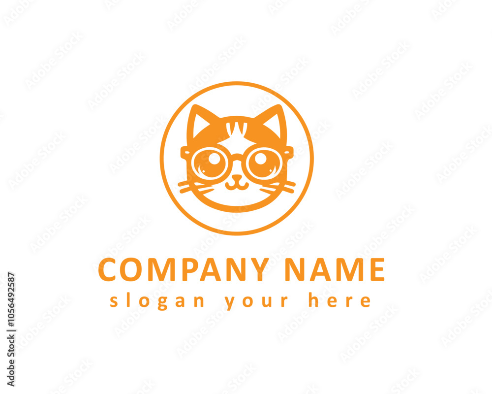 Playful cat logo with glasses, perfect for creative industries Playful cat logo with glasses, perfect for creative industries