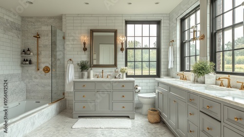 Elegant bathroom featuring modern fixtures and natural light.