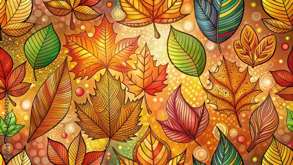 Abstract Autumn Leaves Doodle Pattern for  Textiles and Backgrounds