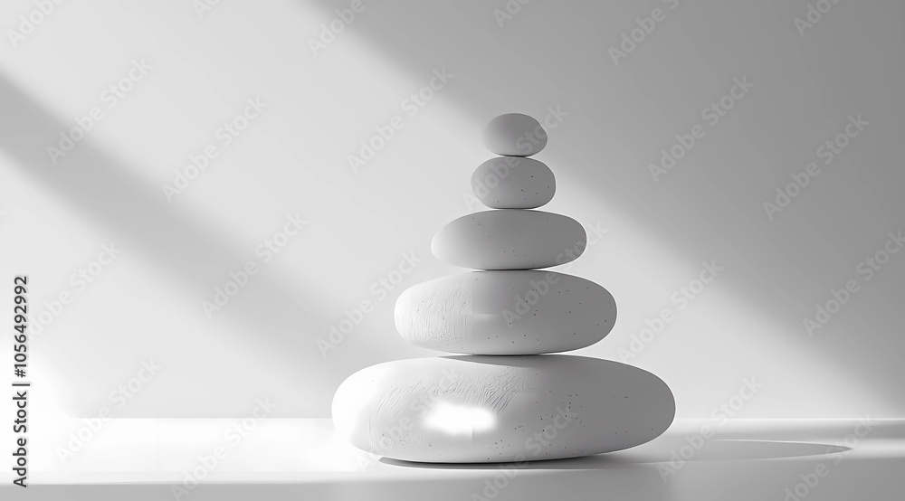 Balanced Zen Stone Stack on White Background Balanced Zen Stone Stack on White Background